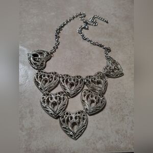 Cluster Heart Vintage 90s Necklace/ Silvertone/ See Pics Info